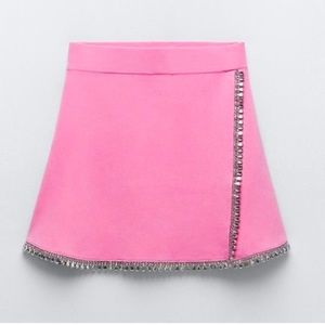 NWT Zara Pink Jewel Appliqué Mini Skirt